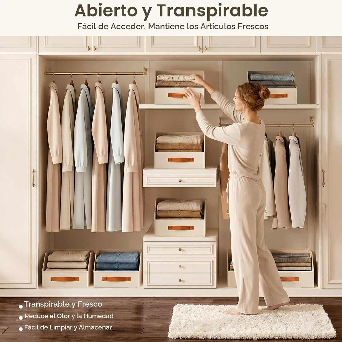 Contenedores de almacenamiento de tela para organizar, paquete de 6 cajas de almacenamiento grandes trapezoidales plegables con asa frontal, organizadores de armario y almacenamiento para