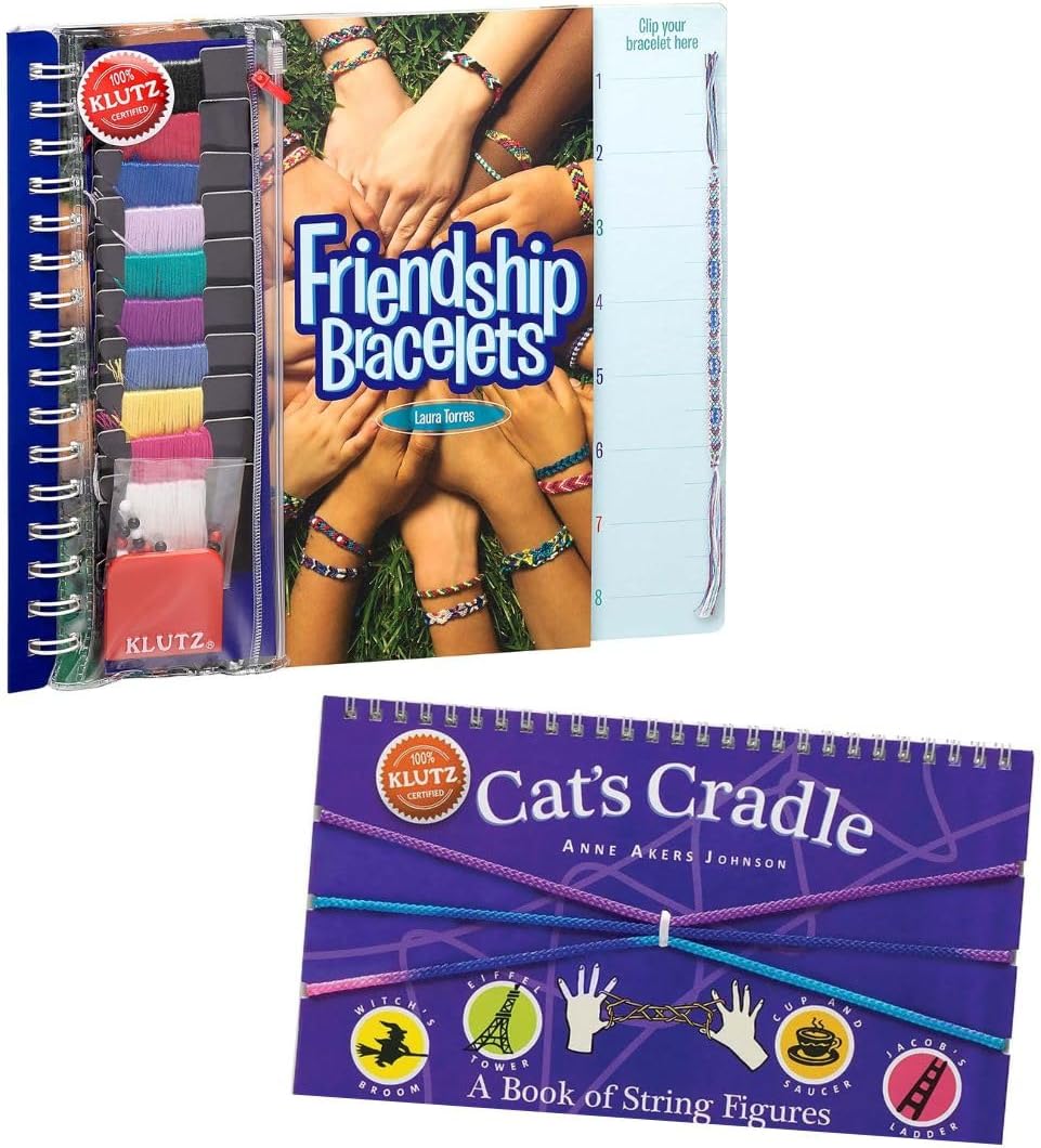 Klutz Juego de libros de manualidades, pulseras de la amistad y figuras de cuerda de cuna de gato, paquete de 2 libros de actividades con suministros