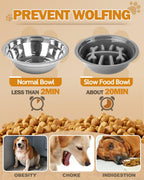 Cuencos elevados para perros medianos y grandes, comedero antideslizante para perros con 1 plato de acero inoxidable y 1 cuenco de alimentación lenta, cuencos elevados ajustables de 5 alturas a 3.15 pulgadas -8.66 pulgadas -9.84 pulgadas -11.02 pulgadas