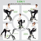 BARWING Bicicleta Estacionaria de Inicio para Ejercicio en Casa, 5 EN 1 Plegable para Ciclismo Indoor para Personas Mayores, Capacidad 350LB, Resistencia Magnética de 16 Niveles, Ajustes de Respaldo y Asiento