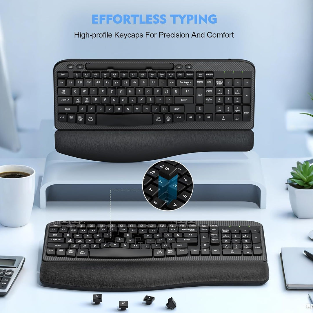 Teclado inalámbrico ergonómico con reposamuñecas acolchado, teclas...