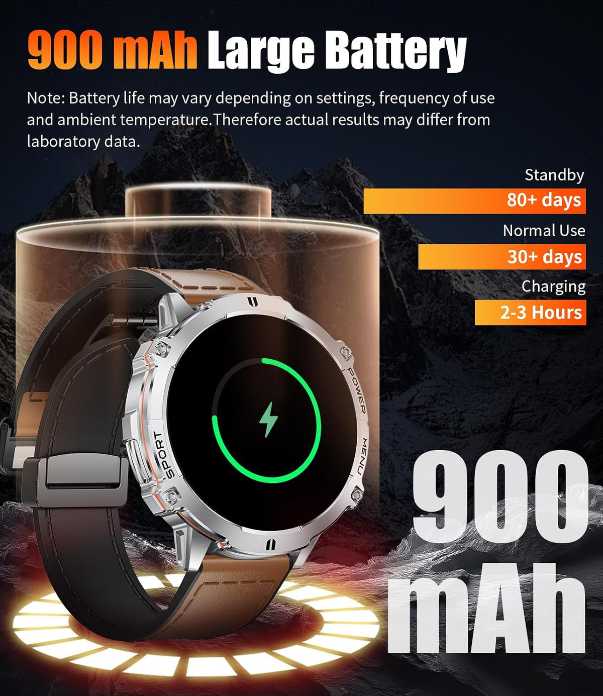 LIGE Relojes Inteligentes con Batería de 900mAh, Pantalla AMOLED de 1.73" para Hombres con Llamada Bluetooth, Más de 110 Modos Deportivos, Reloj Táctico de Fitness/Monitor de Ritmo Cardíaco, Sueño y