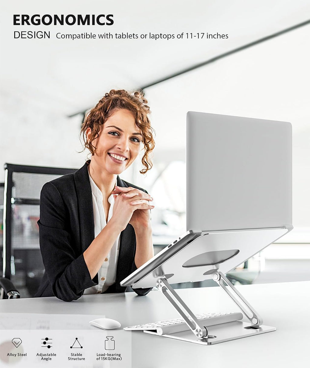 BoYata Laptop Stand, Adjustable Multi-Angle Riser, hasta 17 Inches, Silver