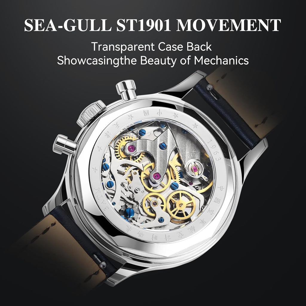 Reloj de pulsera mecánico para hombre SEA-GULL, reloj de piloto cronógrafo de aviación Seagull 1963, cuerda manual, edición internacional GD 1963, ST1901