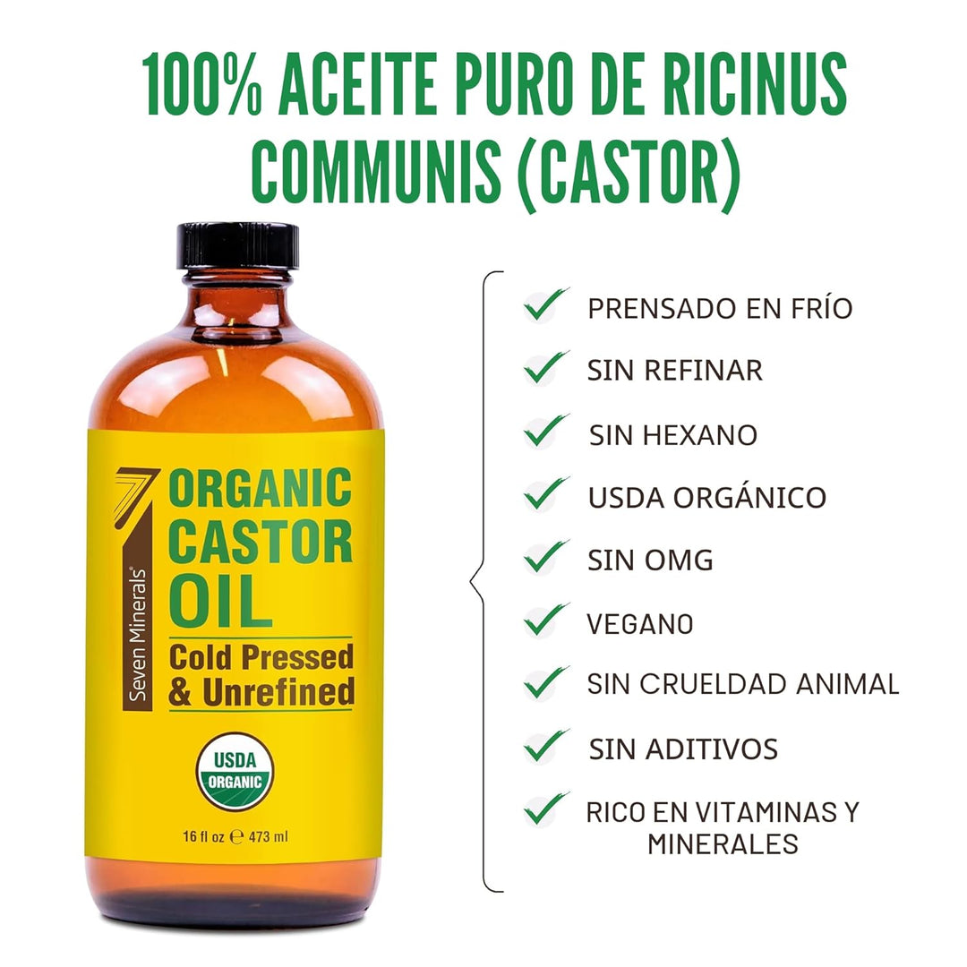 Seven Minerals Nuevo Aceite de Ricino Orgánico Prensado en Frío Sin...