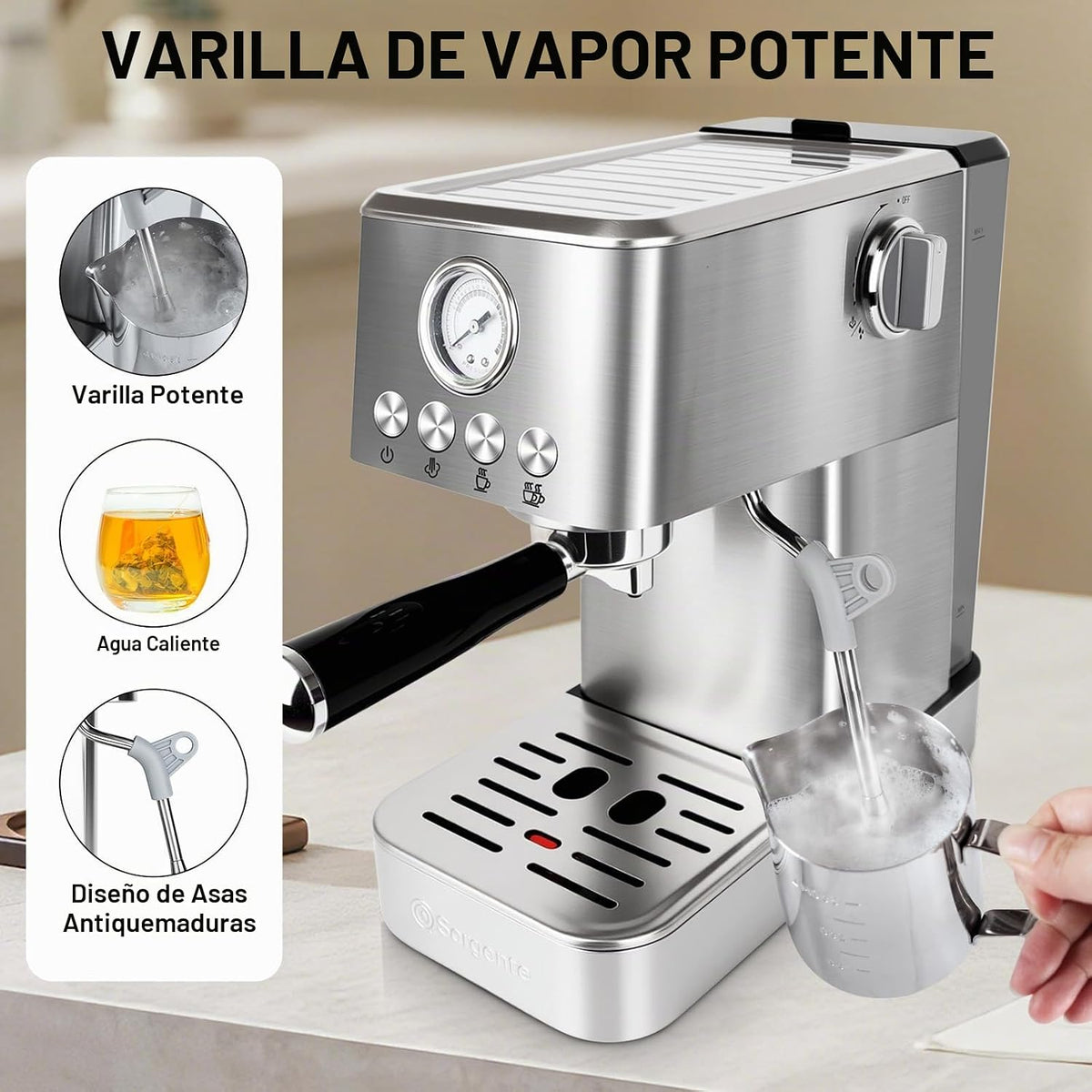 Sorgente Máquina de café expreso de 20 bar con espumador de leche