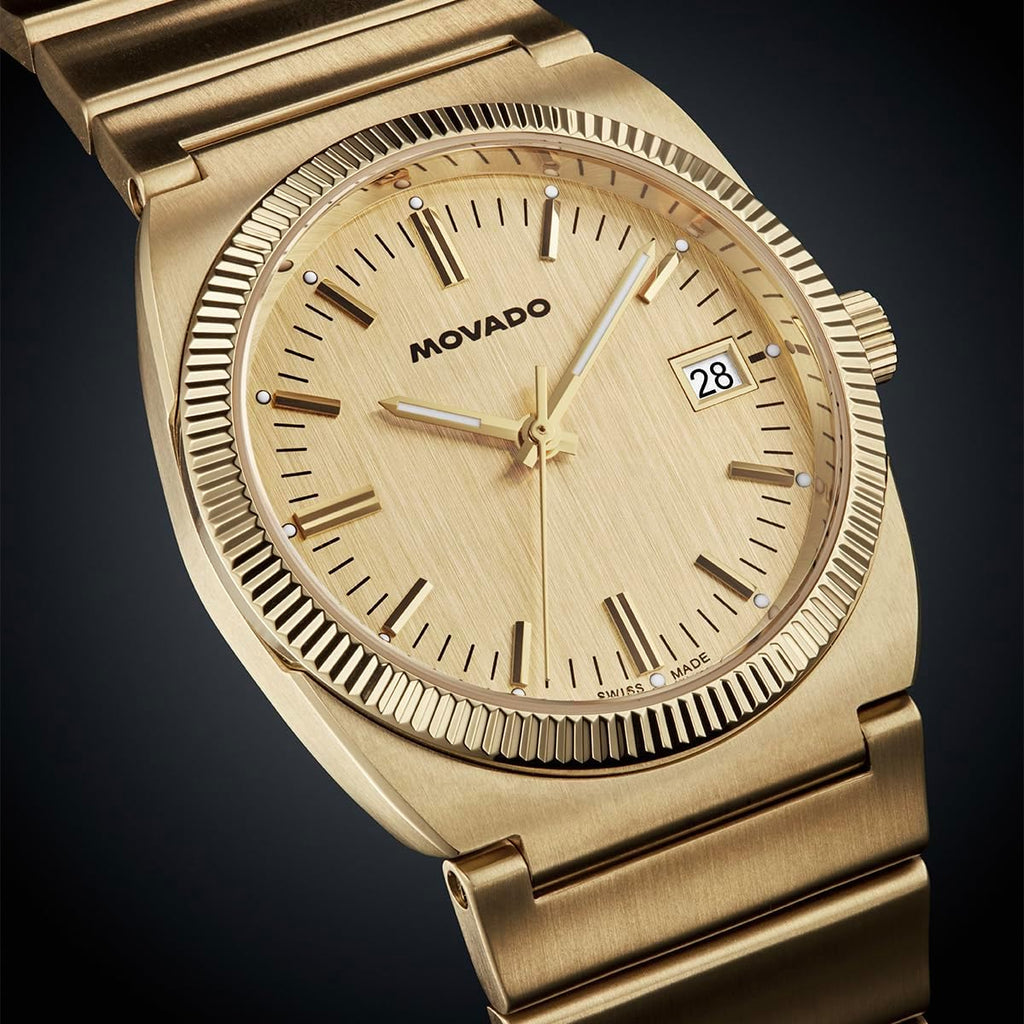 Movado Heritage Ondoplan Reloj de Cuarzo de Lujo para Hombre - Movimiento Suizo, Brazalete de Acero Inoxidable, Resistencia al Agua 50 Metros (5ATM) - Pieza Clásica - Regalo para Él - 36mm, Dorado