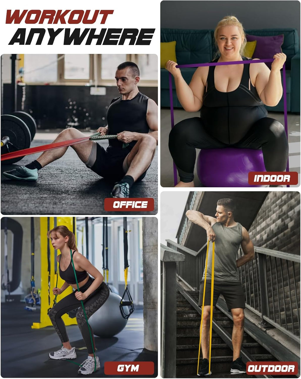 Set de Bandas de Resistencia - Bandas de Tracción para Hombres y Mujeres, Bandas de Ejercicio con Anclaje para Puerta, Cartel de Entrenamiento y Bolsa para Estiramiento Corporal y Asistencia en Dominadas