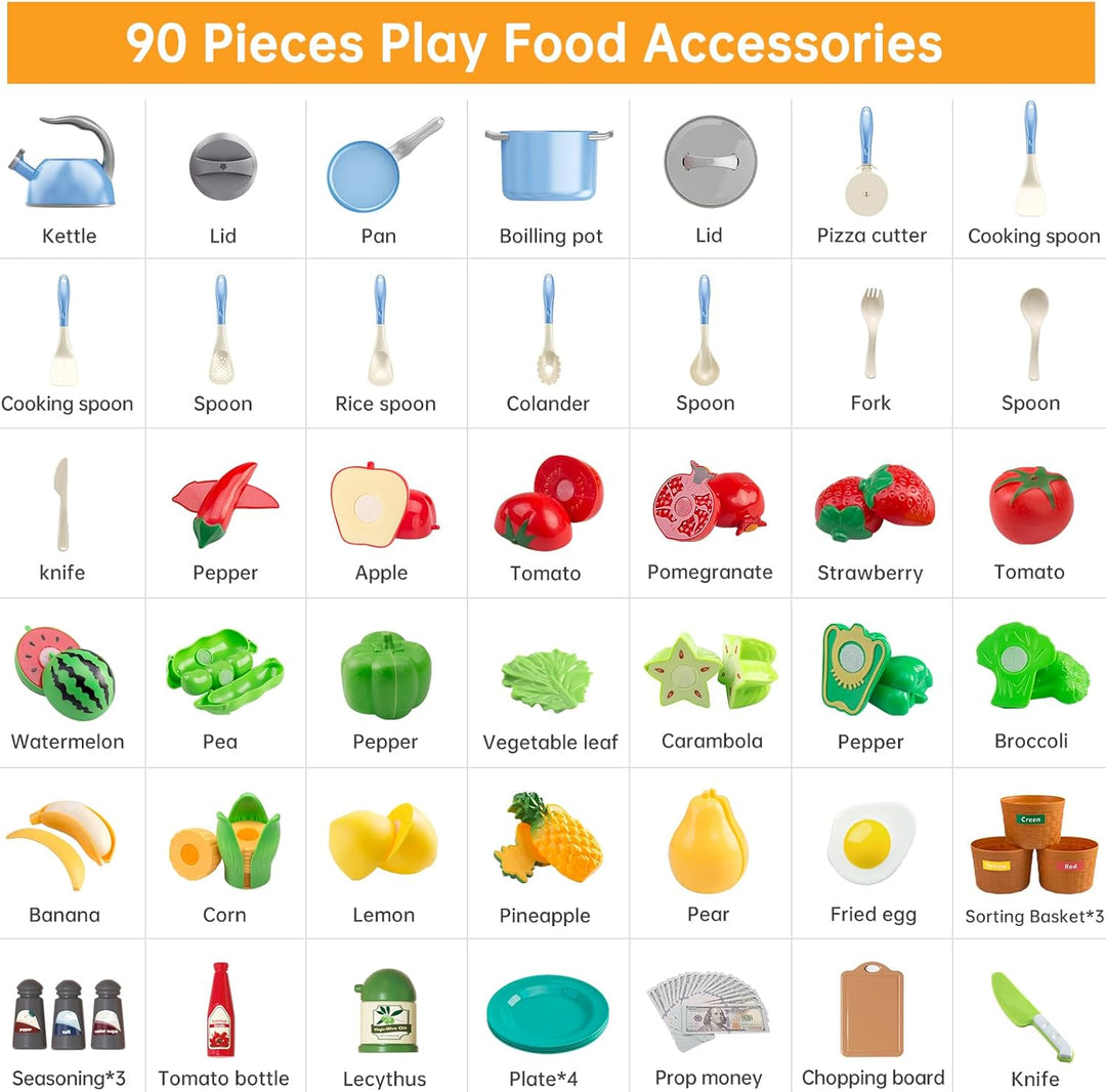 Juego de 90 accesorios de cocina, cocina de simulación con ollas, s...
