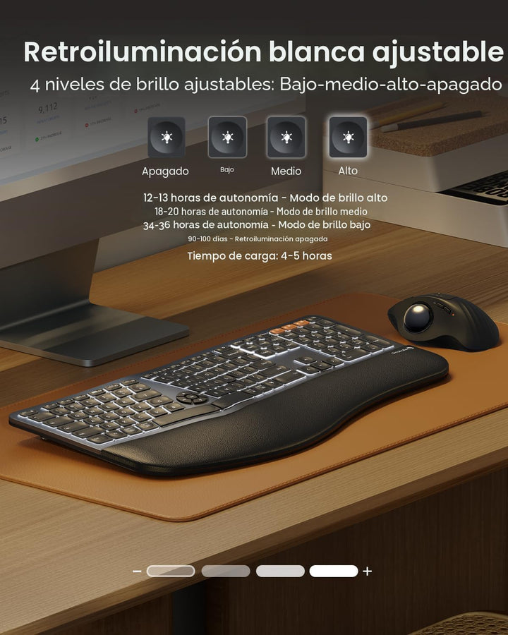 ProtoArc EK01 Plus - Teclado ergonómico Bluetooth retroiluminado, t...