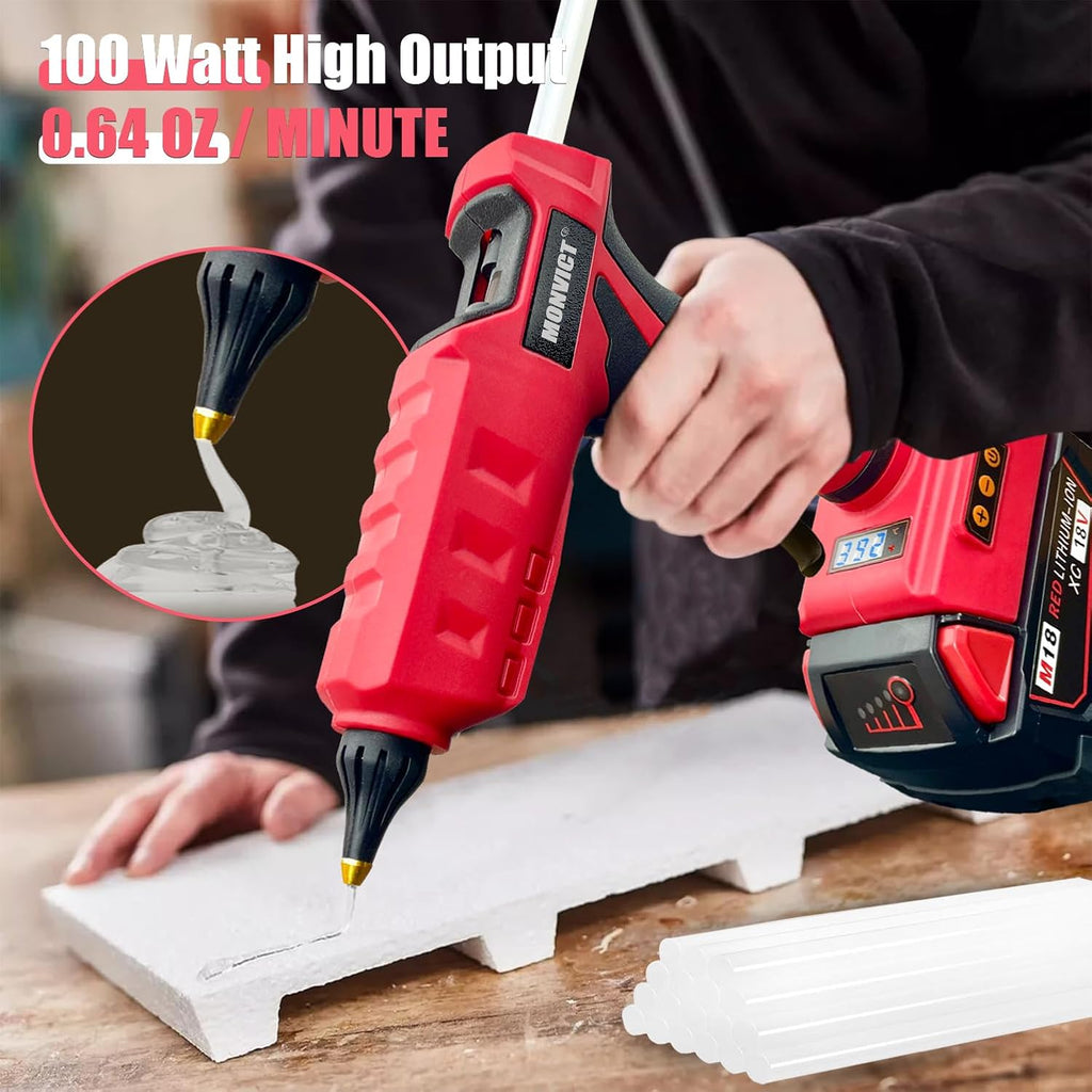 Pistola de pegamento caliente de 100W inalámbrica para batería Milwaukee 18V, pistola de pegamento caliente eléctrica portátil de tamaño completo de alta resistencia con temperatura digital