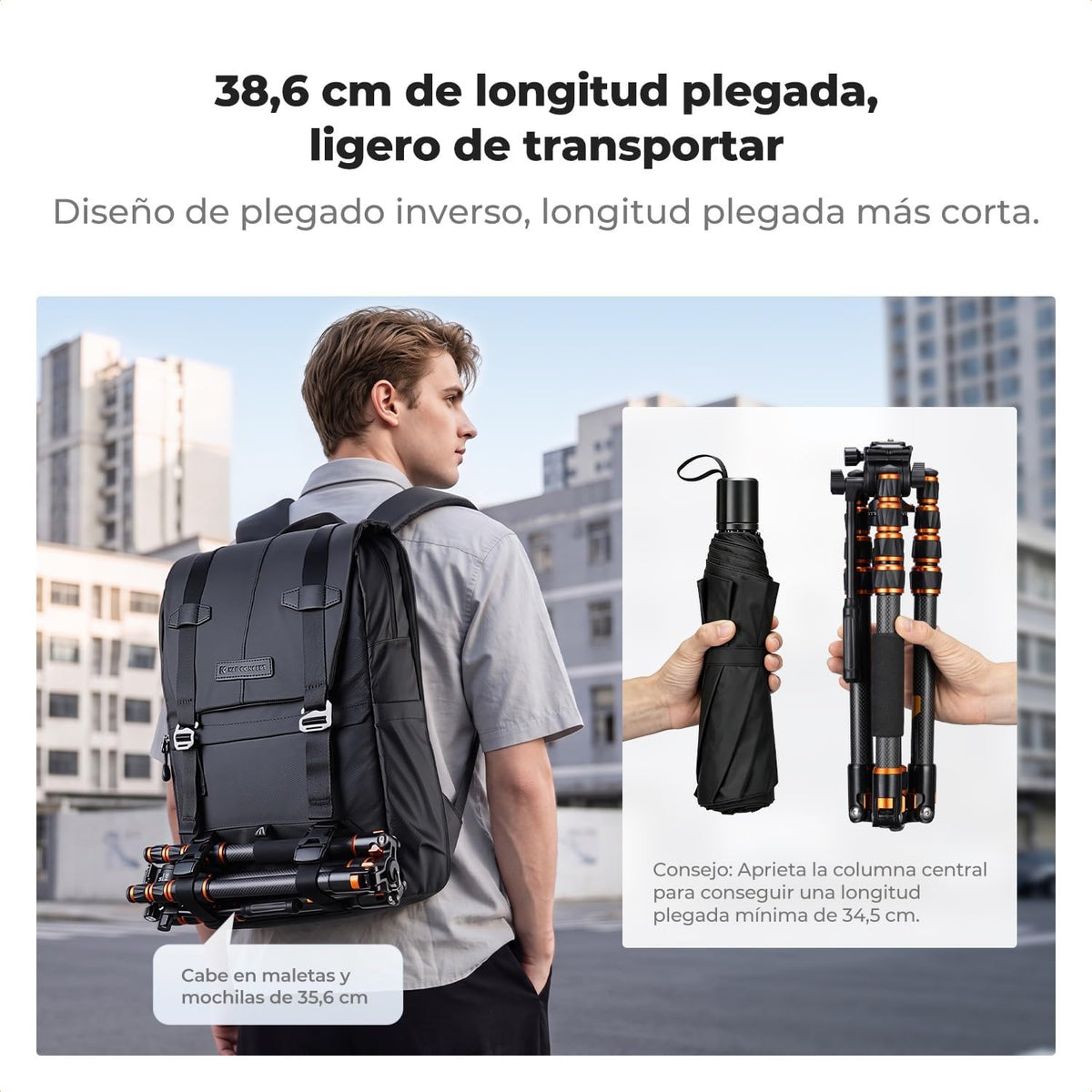 K&F CONCEPT Trípode de fibra de carbono de 60" con cabezal fluido