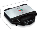 T-fal Sandwichera compacta, acero inoxidable, fácil de limpiar, luces indicadoras, mango de tacto frío, queso a la parrilla, Panini, 625 vatios, negro