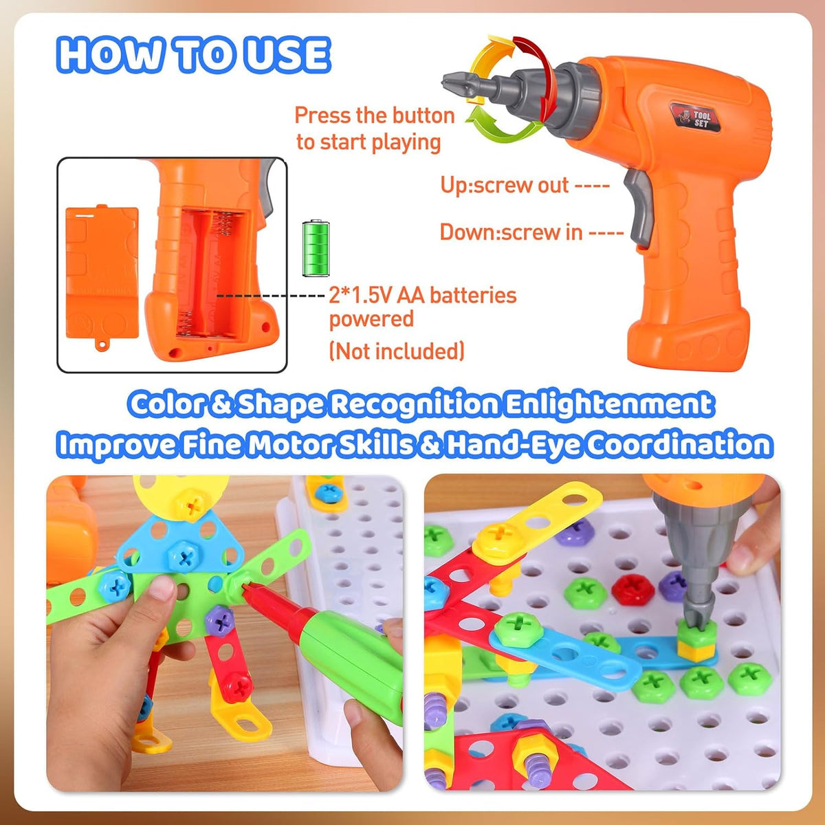Juguetes de construcción STEM 224PCS Juego de destornilladores y taladro para