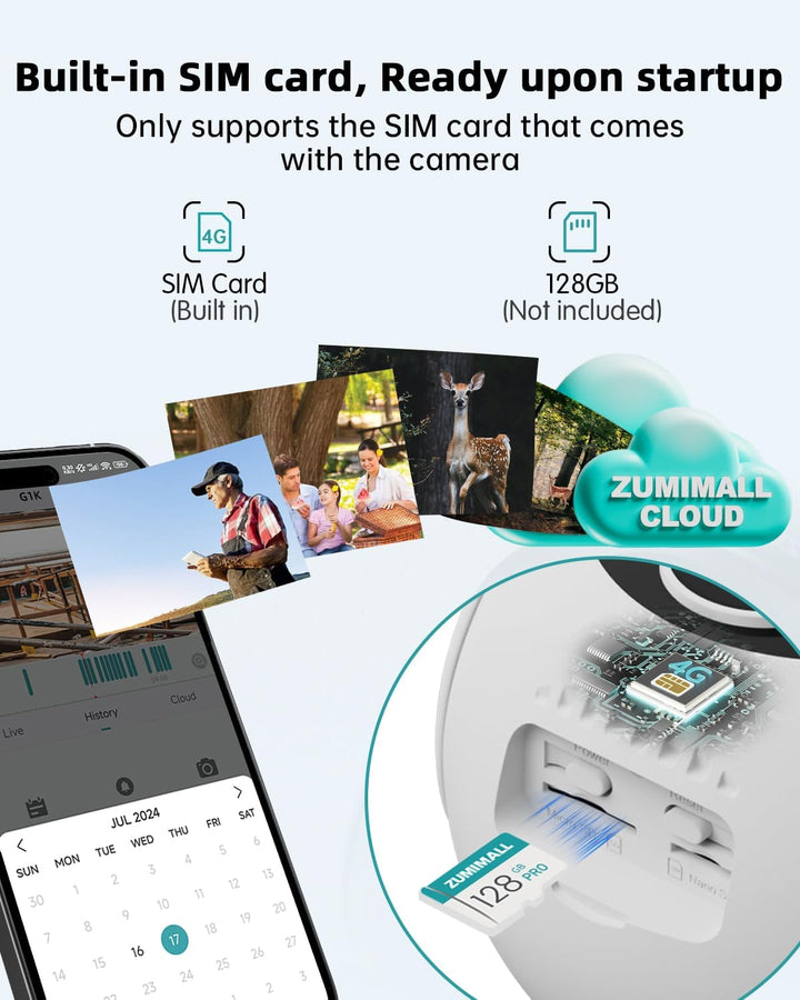 ZUMIMALL Cámara de seguridad celular 4G LTE, sin cámara WiFi para e...