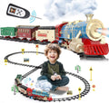 Juego de tren de control remoto para niños de 3 a 8 años, tren de juguete eléctrico con vapor, luces y sonidos, incluye 17 pistas y batería recargable para jugar en interiores