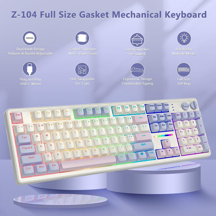 E-YOOSO Teclado mecánico cremoso con cable, estructura de junta con...
