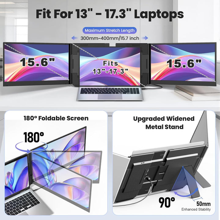 Rizpak - Extensor de pantalla para laptop, monitor portátil triple...