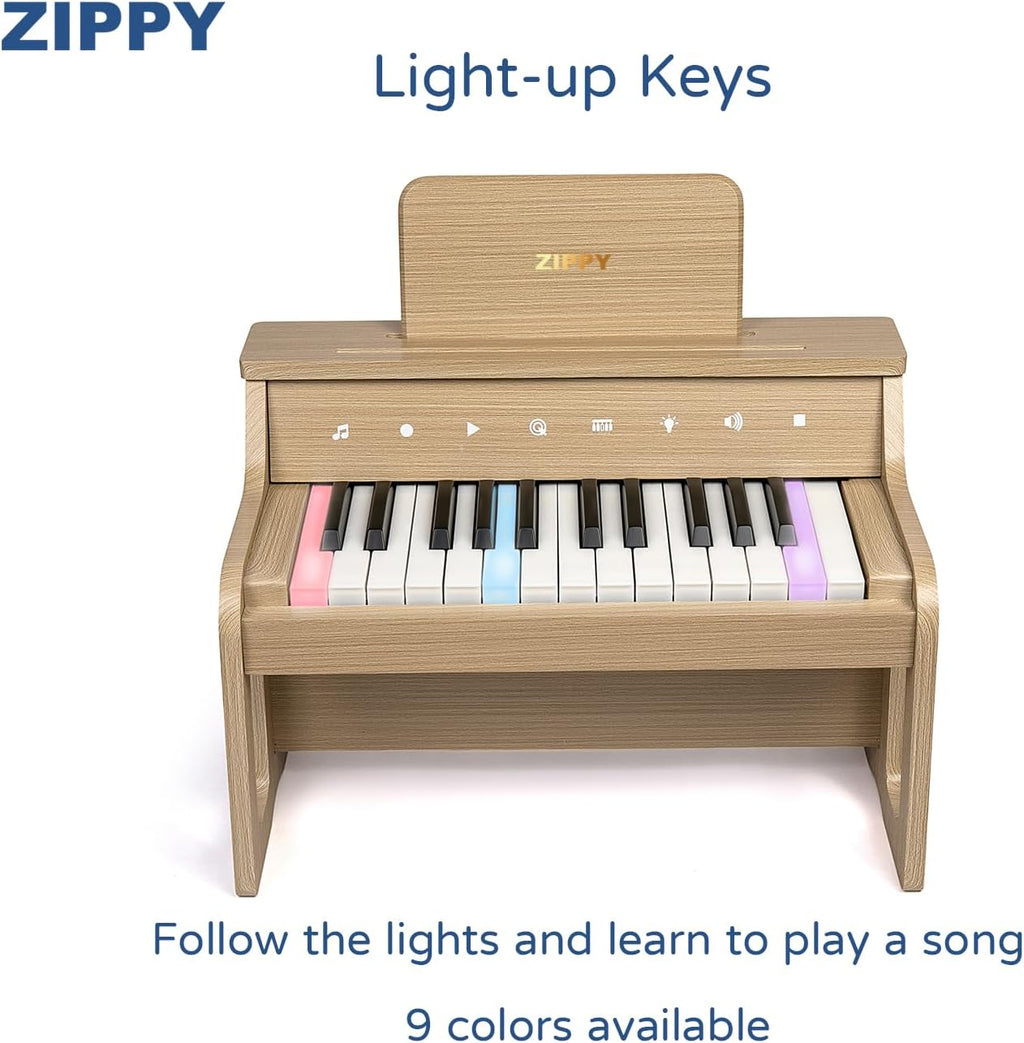 ZIPPY Piano infantil iluminado de 25 teclas con panel de control táctil