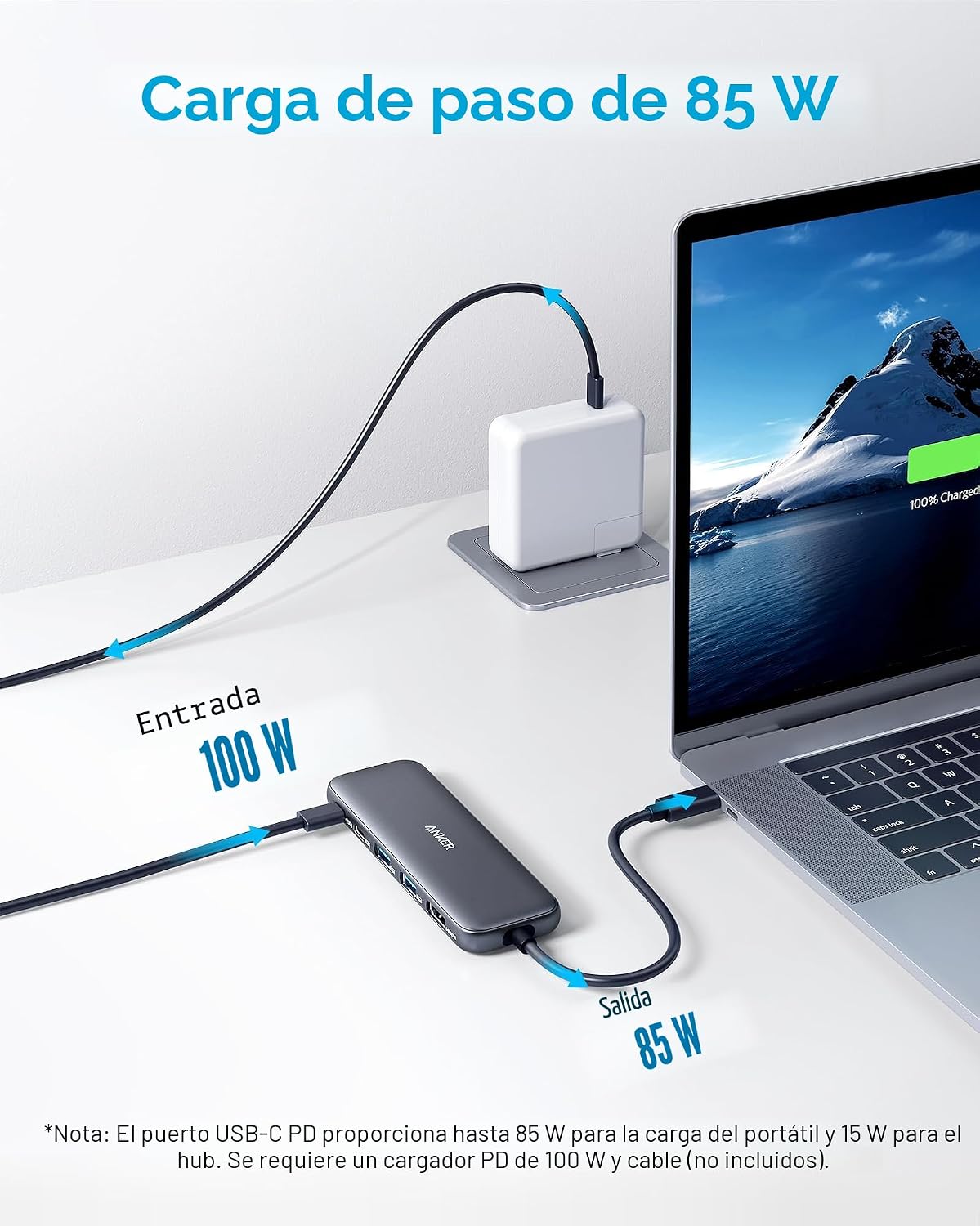 Anker Hub USB C, divisor USBC a HDMI 5 en 1 con pantalla 4K, 1 puer...