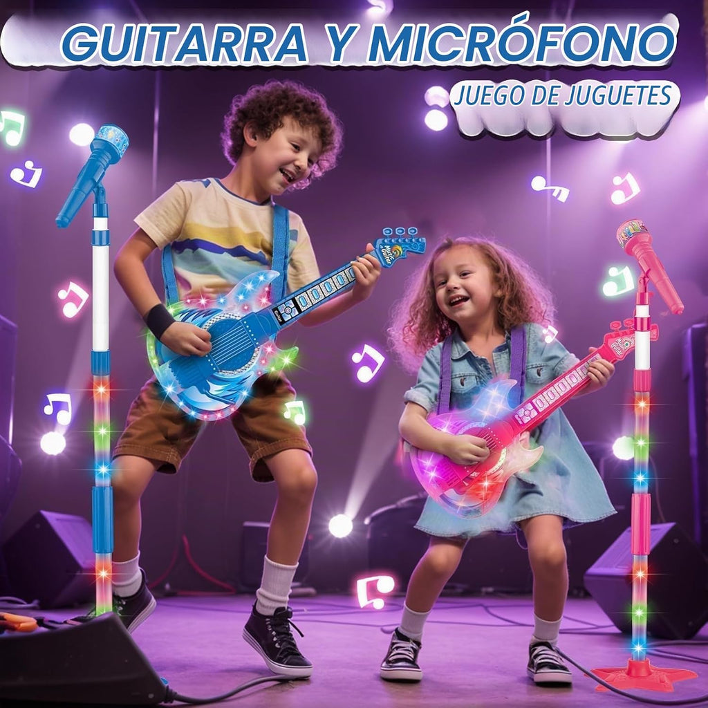 Kids Guitar y Microphone Set, Toddler Musical Instrument Toy, Blue