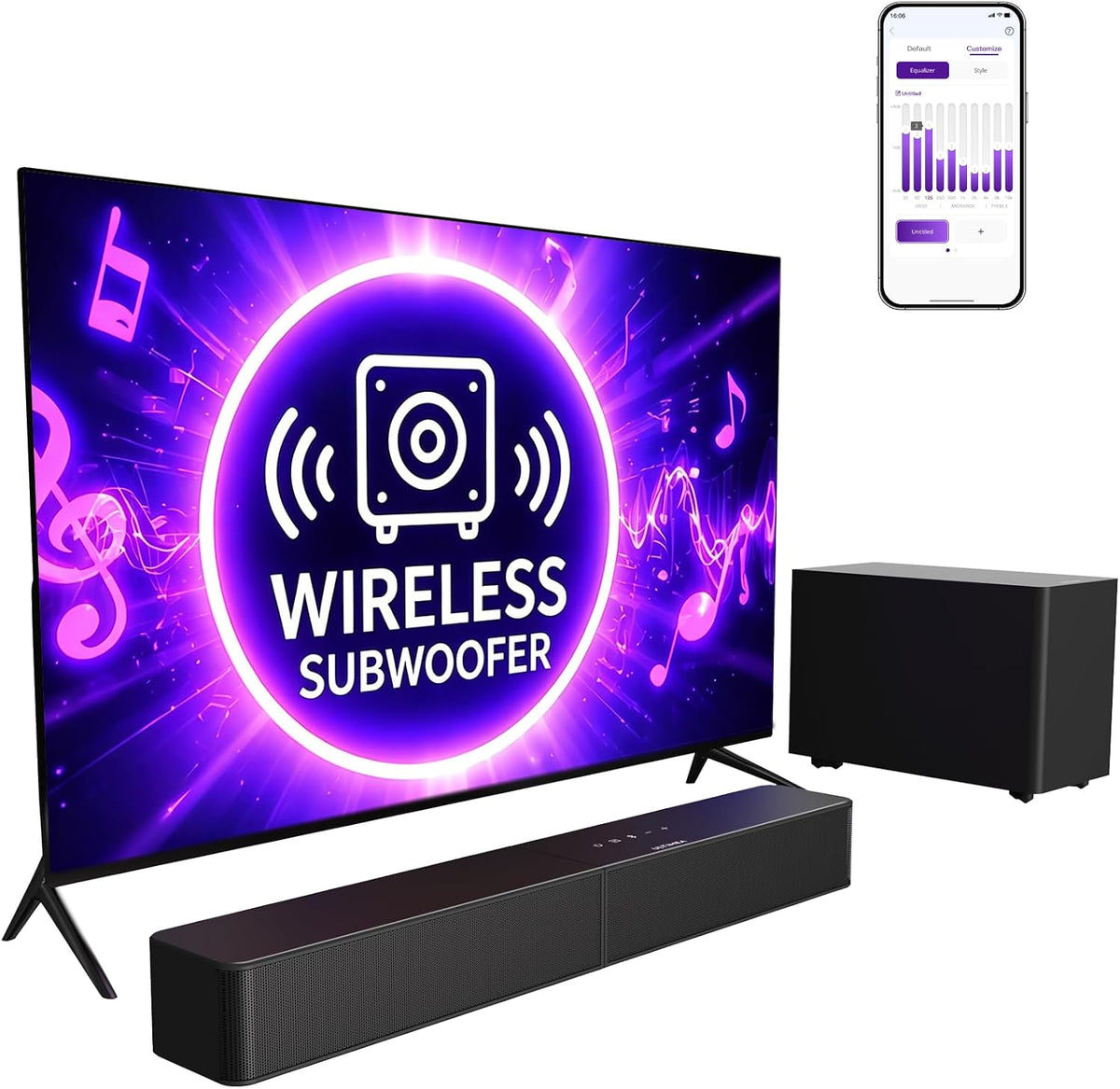 ULTIMEA Barra de sonido con subwoofer inalámbrico, control de aplicaciones