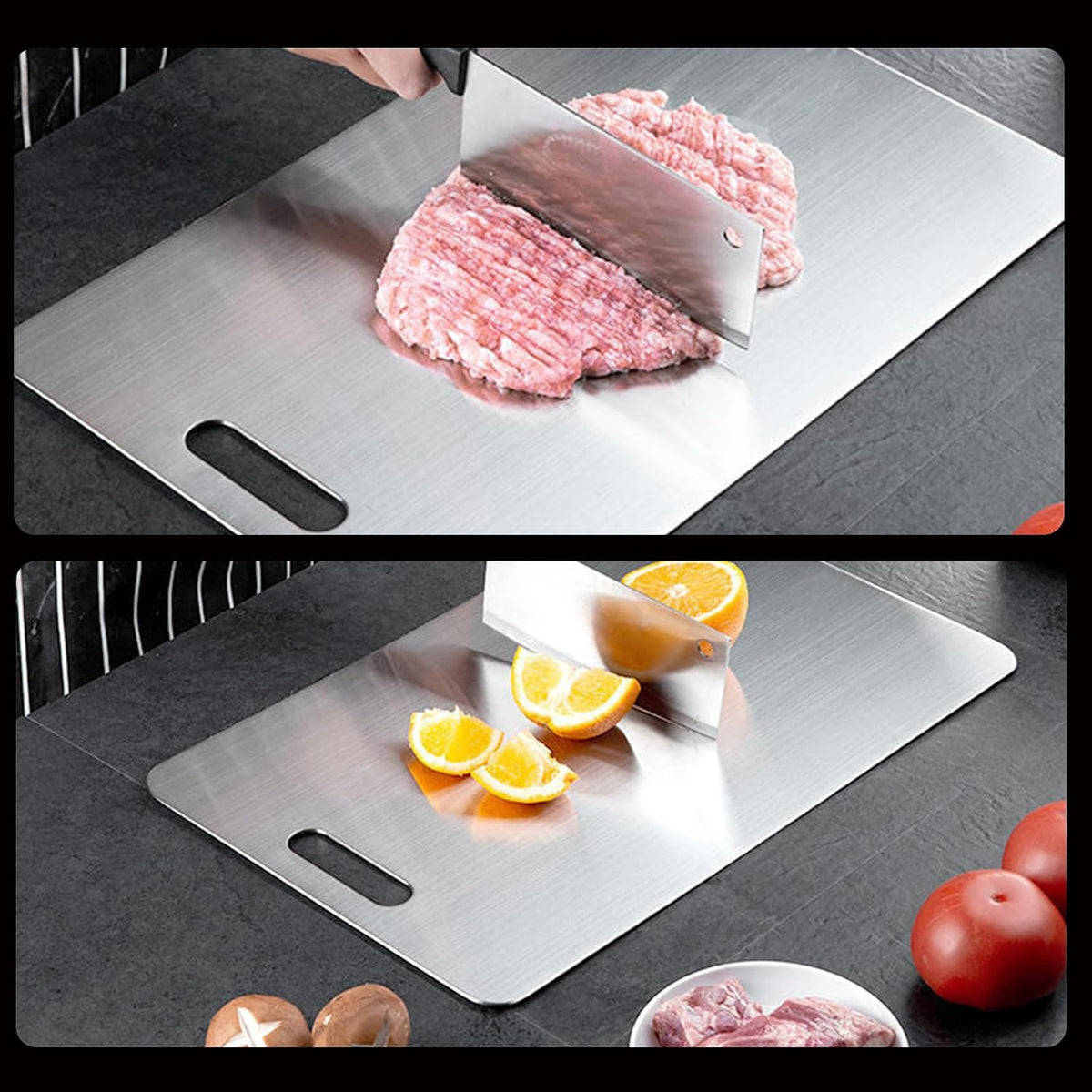Kant Tabla de cortar de acero inoxidable con labio, tablas de cortar de acero para cocina, no tóxicas, aptas para lavavajillas, tabla de cortar y amasar para masa, carne, verduras, frutas, pan