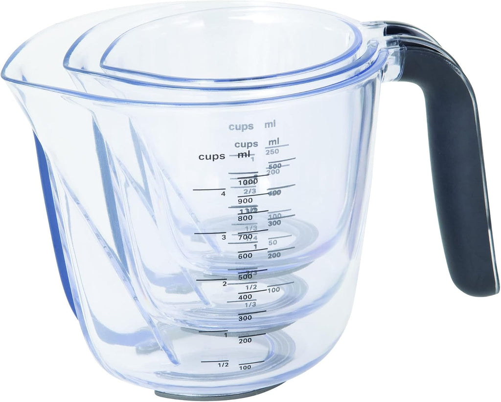KitchenAid Juego de 3 tazas medidoras en ángulo universales Easy View, transparentes con asas negras