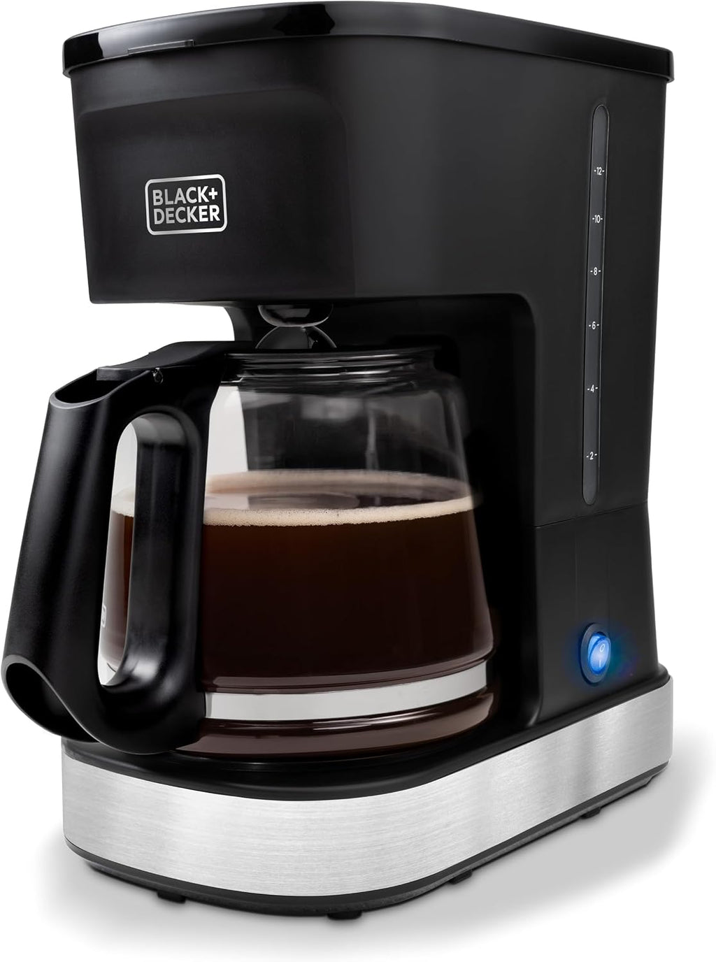 negro+DECKER CAFÉCRAFT Cafetera de goteo para 12 tazas, interruptor único con tecnología Vortex Showerhead, función Sneak-A-Cup, función de mantener caliente, acero inoxidable