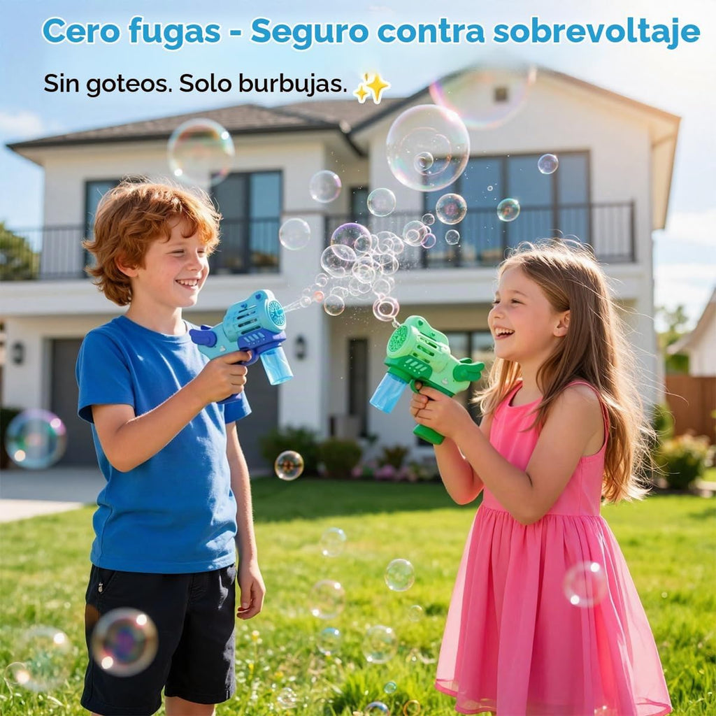 Paquete de 2 pistolas de burbujas recargables con solución de 4 botellas, pistolas sopladoras de burbujas con luces LED para niños pequeños de 3 a 12 años, juguete de verano, recuerdos de fiesta