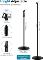 InnoGear Soporte de micrófono, soporte de micrófono de piso desmontable con brazo boom de micrófono con base redonda con peso, altura ajustable de 34" a 60" para Blue Yeti HyperX QuadCast Shure SM58