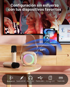 Mini máquina de karaoke con altavoz Bluetooth portátil con 2 micrófonos inalámbricos y luces de fiesta para niñas y niños, regalos de cumpleaños para fiestas familiares (vainilla)