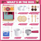 GAGAKU Máquina de café de madera para niños pequeños, juguetes de aprendizaje Montessori para niñas y niños de 3, 4, 5 años, accesorios de cocina realistas con máquina de café expreso y juego de arte con leche
