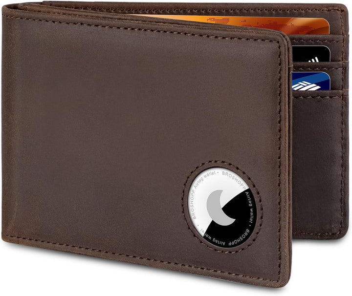 BROSHOPP Billetera Airtag para hombres, billetera bifold de cuero d...