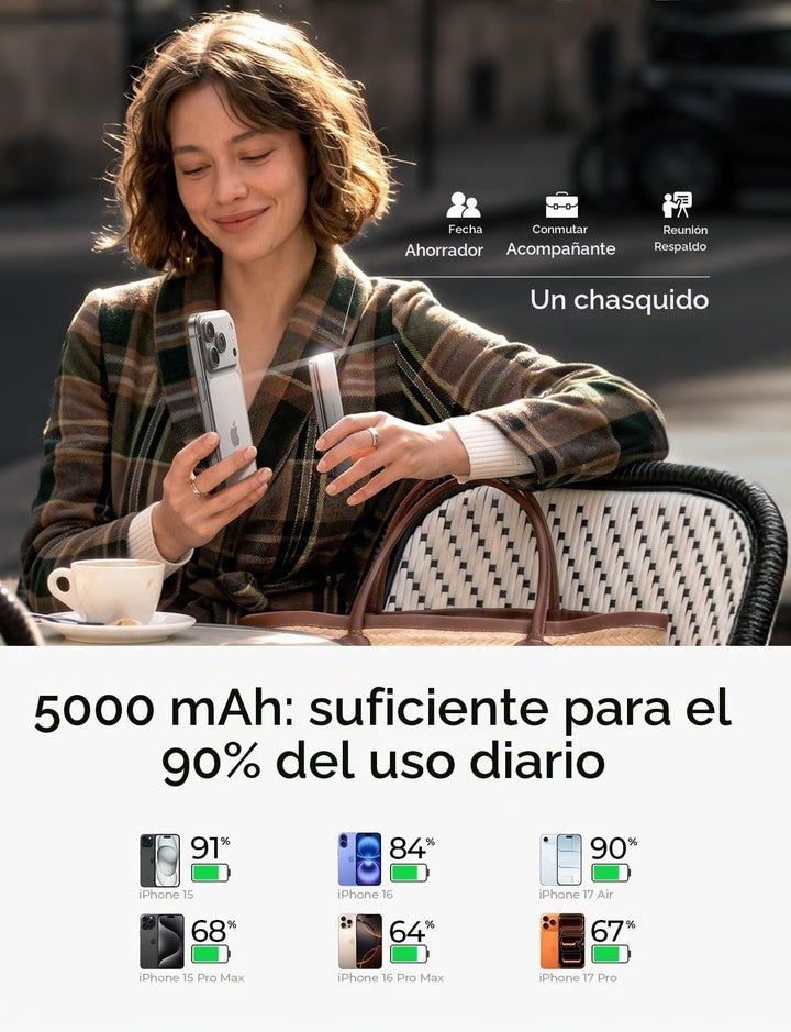 LISEN [Qi2 15W Max] ultra delgado de 0.3 pulgadas para batería MagS...