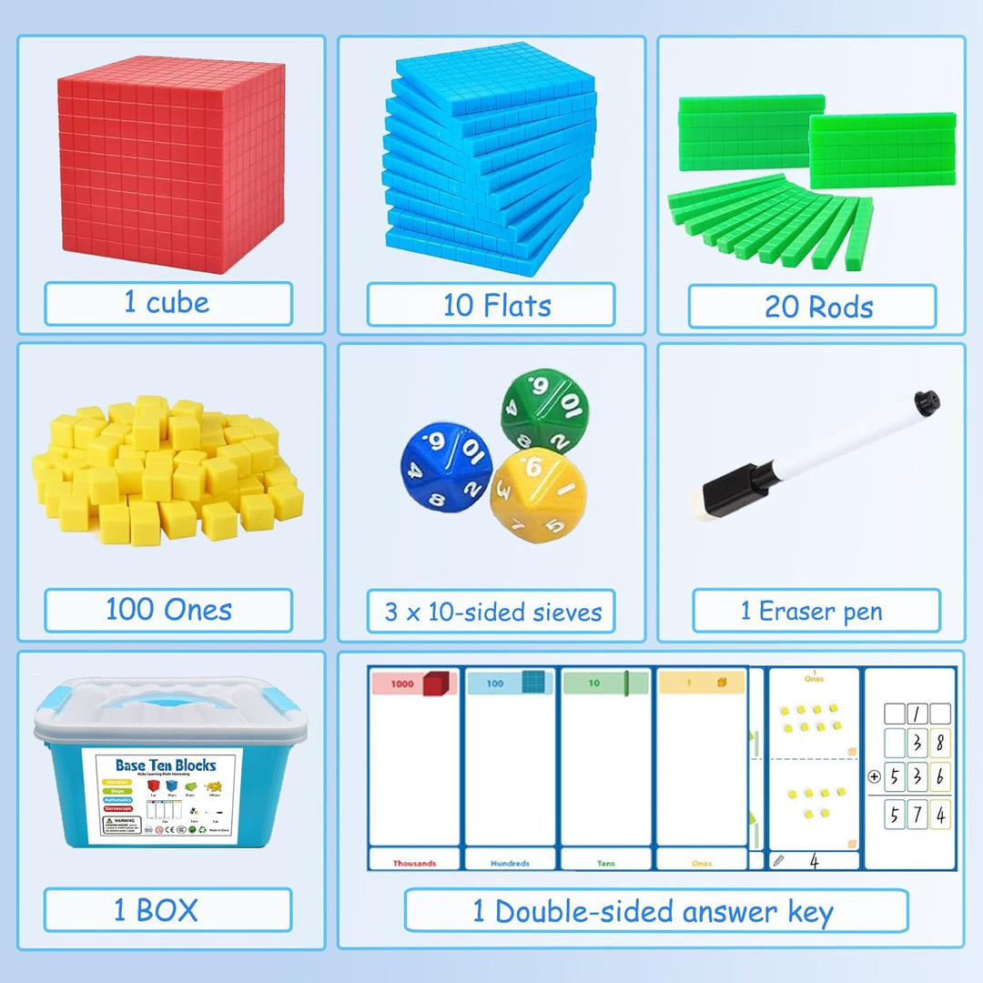 JUGGPENG Bloques base de diez para matemáticas bloques de