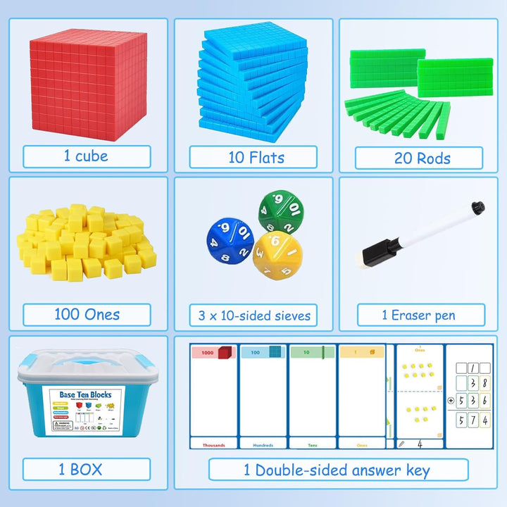 JUGGPENG Bloques base de diez para matemáticas bloques de