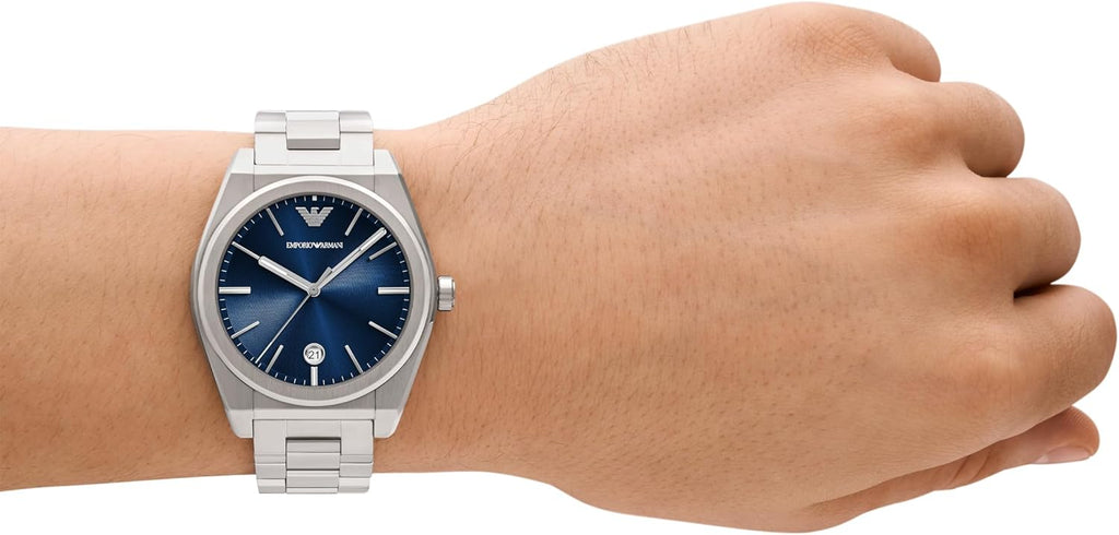 Emporio Armani Reloj para hombres de 3 manecillas o cronógrafo con correa de acero inoxidable; reloj de vestir para hombres