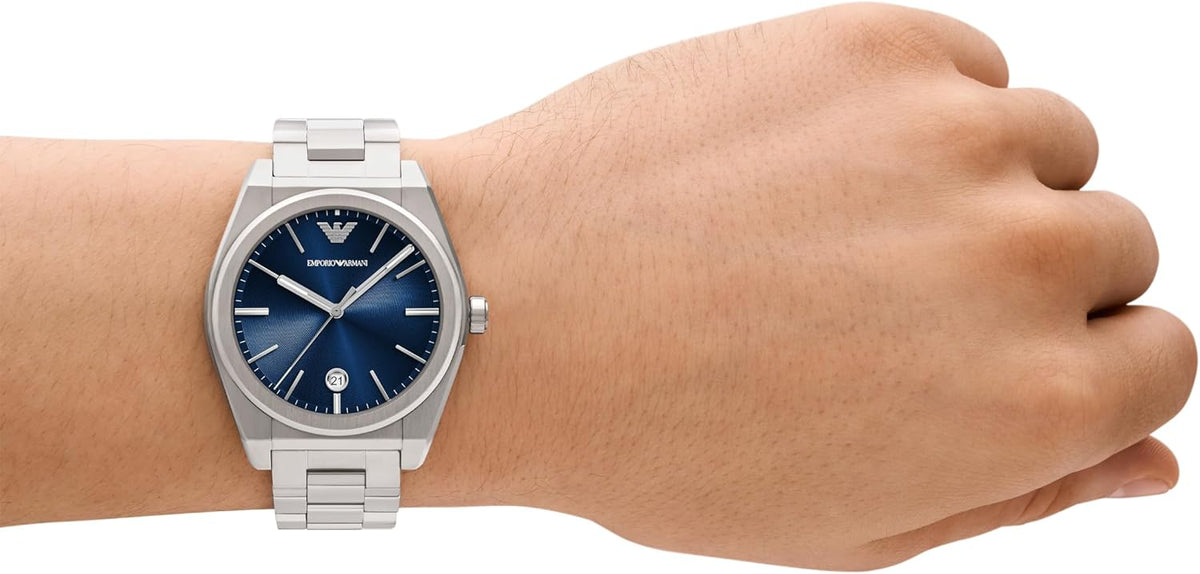 Emporio Armani Reloj para hombres de 3 manecillas o cronógrafo con correa de acero inoxidable; reloj de vestir para hombres