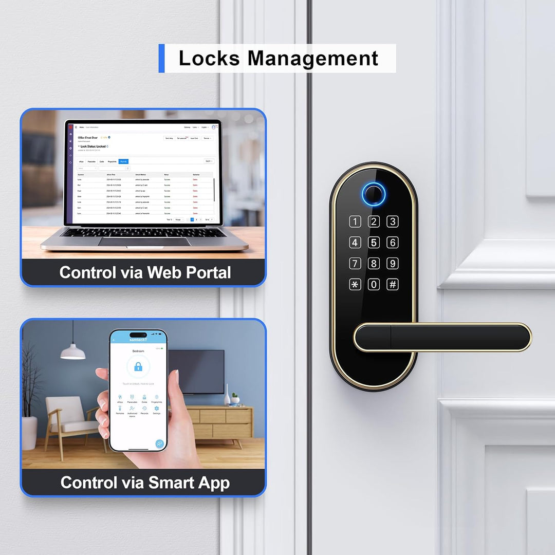 Cerradura inteligente de huellas dactilares Bluetooth con mango y t...