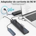 ACASIS, HB16Pro-BK, hub USB 3.2 de 16 puertos, alimentado, adaptador 5V/1.5A