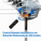 Five Star Antena HDTV amplificada OTA de rotación de 360 grados motorizada para exteriores de 150 millas para 2 televisores - Canales UHF/VHF/1080P Control remoto inalámbrico - Cable coaxial RG6 de 40 pies