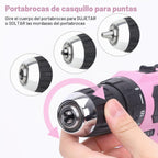 FASTPRO Juego de taladro rosa de 12 V para mujer, juego de herramientas