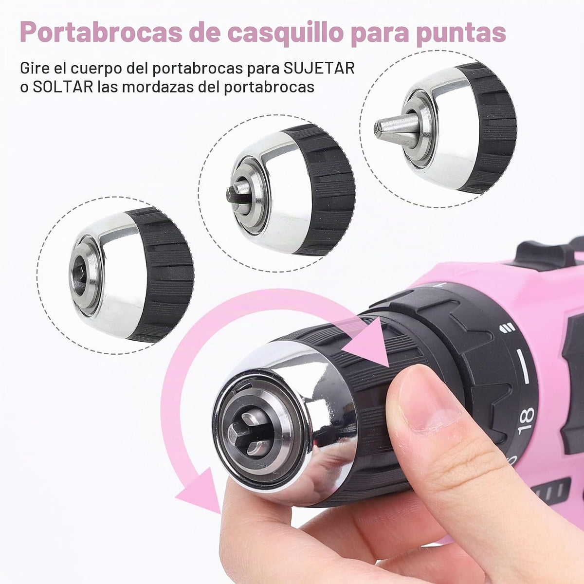 FASTPRO Juego de taladro rosa de 12 V para mujer, juego de herramientas