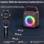 JYX Máquina de karaoke para adultos y niños, altavoz Bluetooth portátil con 2 micrófonos inalámbricos, sistema PA agudos y graves con luces LED, compatible con USB/AUX/TF/FM/REC para fiestas en casa al aire libre