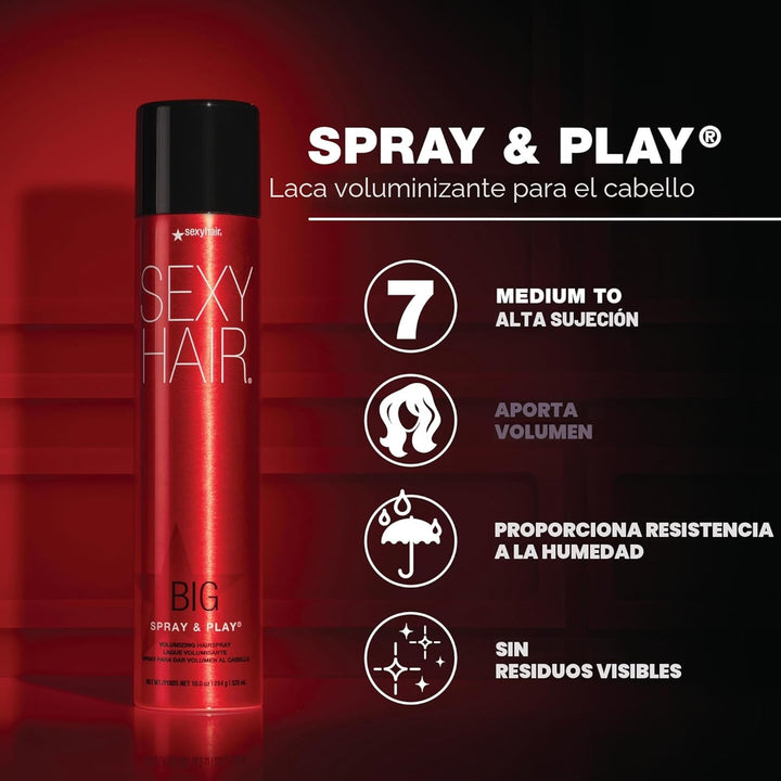 SexyHair Big Spray &amp; Play - Laca voluminizadora para el cabello...
