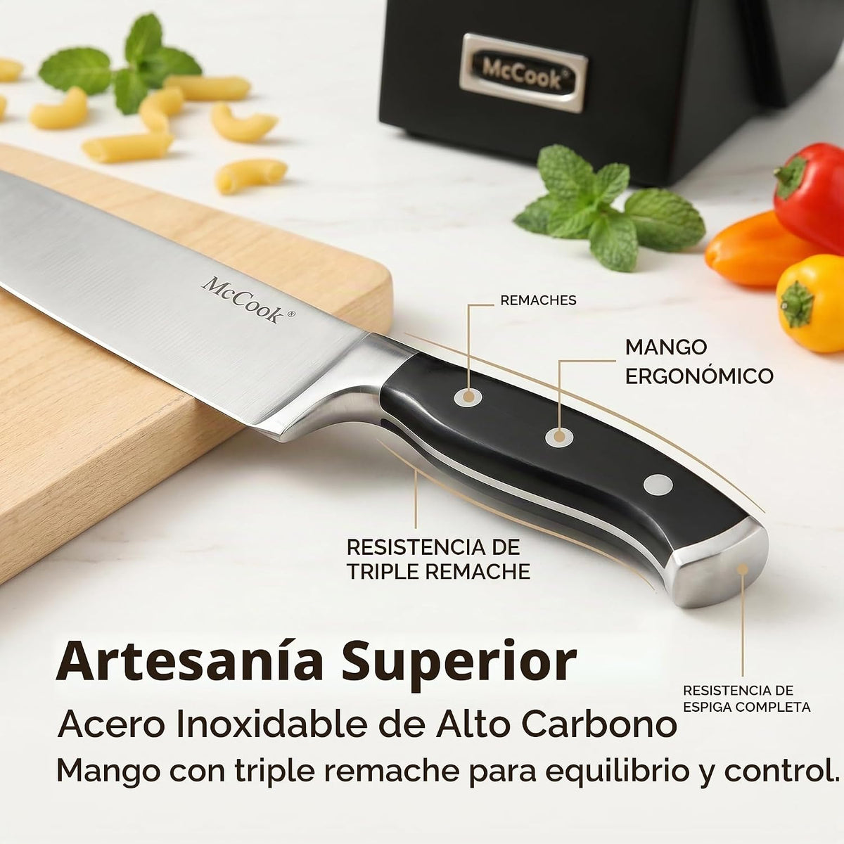 McCook Juego de cuchillos de cocina afilados con afilador incorporado
