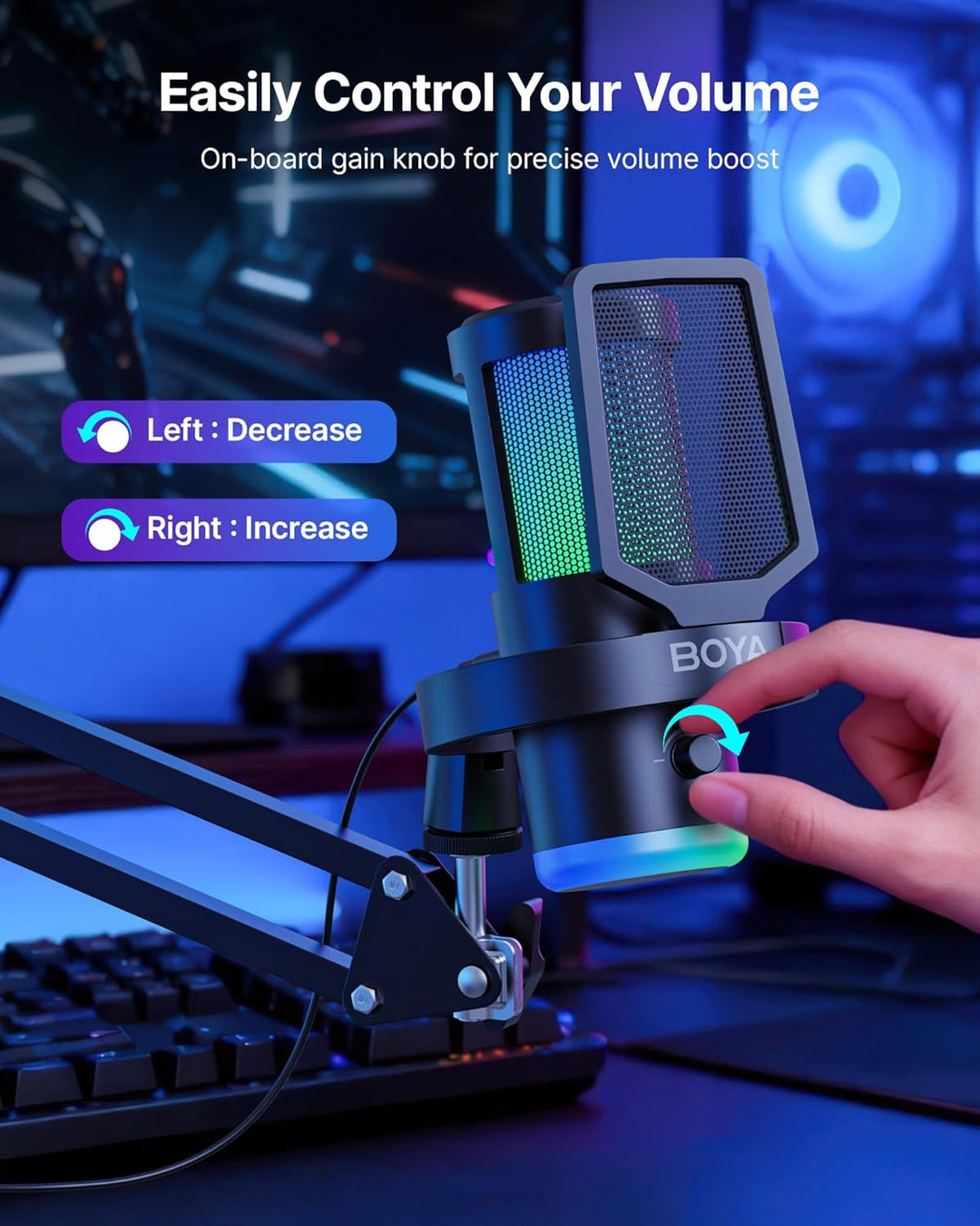 BOYA Micrófono USB para juegos con brazo de brazo, 192 kHz\/24 bits...