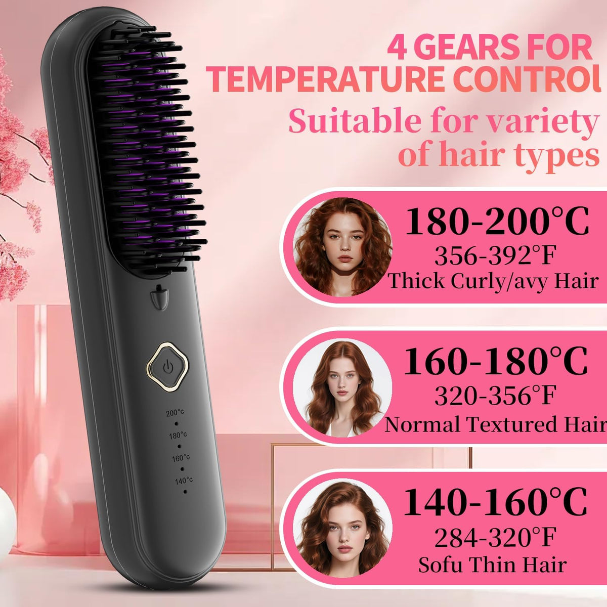 Cepillo alisador de pelo inalámbrico, cepillo alisador portátil par...