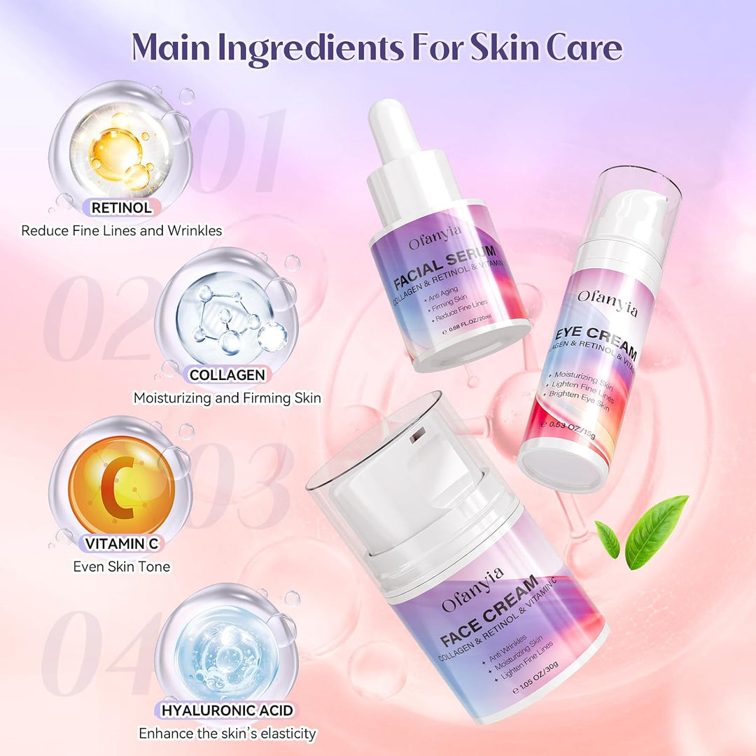 Juego de cuidado de la piel con retinol de colágeno, 6 piezas antie...